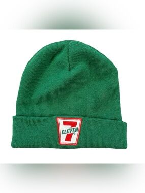 7-Eleven Beanie Green Knit Cuffed Embroidered Spellout Y2K Uniform Y2K Skater